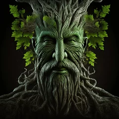 Foto op Canvas Dryad tree character design. 3d render isolated on black background. © Henry Letham