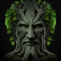 Foto op Aluminium Dryad tree character design. 3d render isolated on black background. © Henry Letham