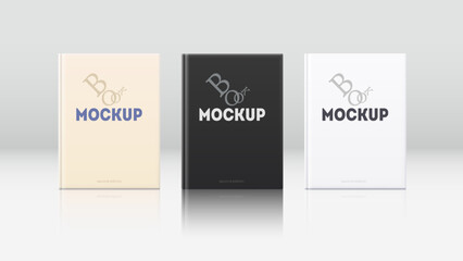 Mockup of three books, templates with reflection.