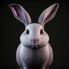 Obraz premium Light gray rabbit isolated on black background