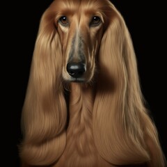 Close-up portrait of an Afghan hound, long hair golden dog.