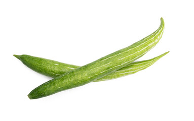 Two Snake gourd isolated on white background. top view