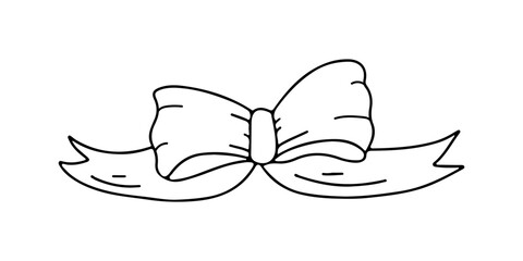 Big wedding bow in hand drawn doodle style isolated on white backdrop. Inky hand drawn sign sketch of bow.