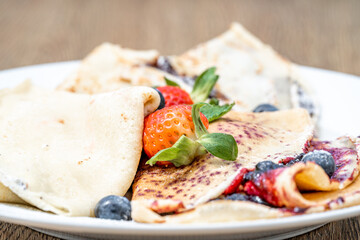 pancake with fruit and marmalade for breakfast and as dessert