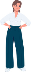 Angry lady in pantsuit semi flat color raster character. Posing figure. Full body person on white. Businesswoman simple cartoon style illustration for web graphic design and animation