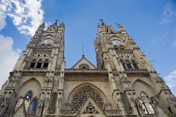 Fototapeta na wymiar Church tower of the Basilica del Voto National, Quito Ecuador