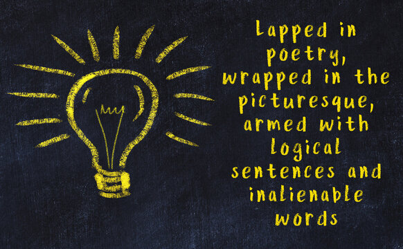 Chalk drawing of a bulb and inscription of wise quote