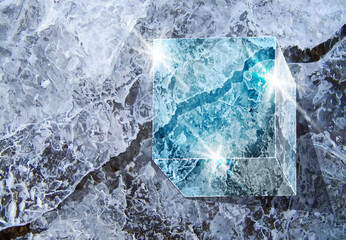 Ice cube 3d, winter wallpaper , vector illustration