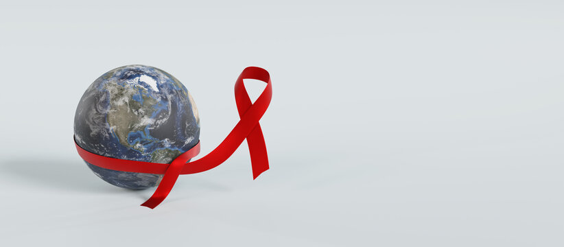 Earth and Red Ribbon. World AIDS Day. 3Drendering, 3DIllustration.
Elements of this image furnished by NASA.
