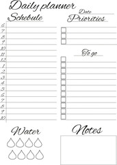 Scheduler. To do list for the day. Schedule, reminder, organizer, goals, plans.