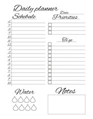 Scheduler. To do list for the day. Schedule, reminder, organizer, goals, plans.