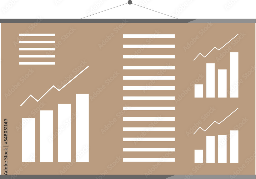 Poster poster with performance graphs semi flat color raster object. full sized item on white. company prod
