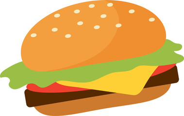 Delicious hamburger semi flat color raster object. Fast food restaurant. Full sized item on white. Homemade cheeseburger simple cartoon style illustration for web graphic design and animation