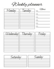 Organizer. Personal weekly. Plans, goals, reminders, schedule, notes.