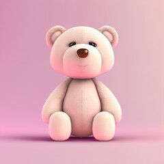 soft Teddy bear toy isolated on pink background. Pastel colors. Cartoon minimal air style. 3D illustration