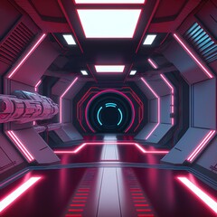 Cyberpunk. Futuristic spaceship interior. 3d illustration