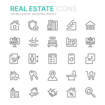 Collection of real estate related outline icons. 48x48 Pixel Perfect. Editable stroke