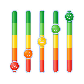 3D Feedback emotion scale illustration. Reviews with good and bad rating. Feedback in the form of emotions.