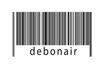 Digitalization concept. Barcode of black horizontal lines with inscription debonair