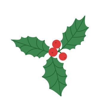Holly berry christmas. Flat cartoon design. Vector icon, symbol.