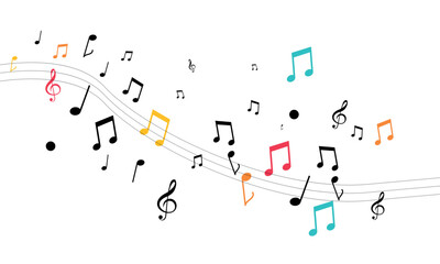 music illustration vector, music illustration with falling notes vector