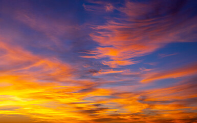 Fiery orange sunset sky. Beautiful sky.