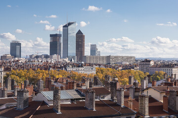 panorama sur la ville de Lyon et ses tours du quartier de la Part dieu