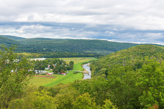 Landscape of the Tioga River Valley on a Cloudy, Stormy Day near the Borough of Tioga, Pennsylvania, USA