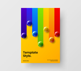 Multicolored poster A4 design vector layout. Bright 3D spheres company cover concept.