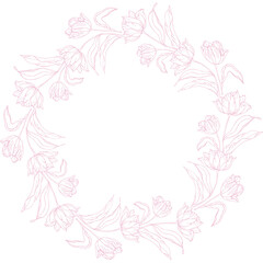 Light pink tulips spring flower wreath, isolated on a white background
