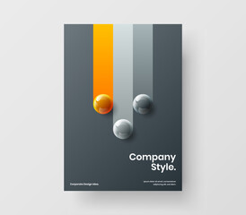 Simple company brochure A4 vector design illustration. Colorful 3D spheres postcard template.