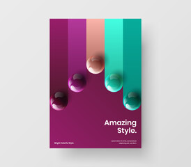 Isolated realistic spheres journal cover concept. Geometric annual report A4 design vector layout.