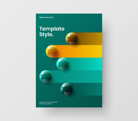 Creative 3D balls journal cover illustration. Unique company brochure A4 vector design layout.