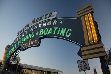 Harbor entrance sign of in Santa Monica Pier California