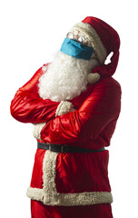 Santa Claus using a mask posing with arms crossed. Isolated on a transparent background