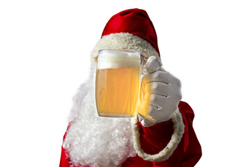 Santa Claus with a mug of beer. Transparent background and selective focus. © Stefano