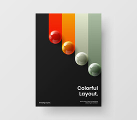 Trendy pamphlet vector design template. Bright realistic balls poster illustration.