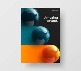 Colorful presentation design vector layout. Trendy 3D spheres magazine cover illustration.