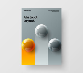 Fresh realistic spheres poster layout. Vivid corporate cover vector design template.