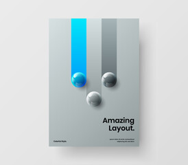 Trendy realistic balls company cover illustration. Geometric leaflet A4 design vector concept.