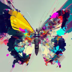 Wallpaper murals Butterflies in Grunge Butterfly Glitch Art