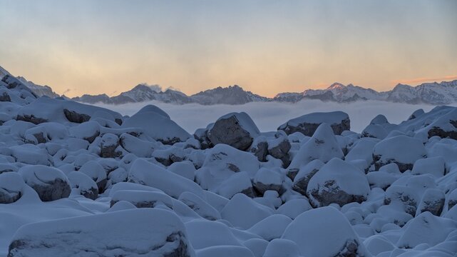hiking in dolomiti di brenta in the beginning of winter