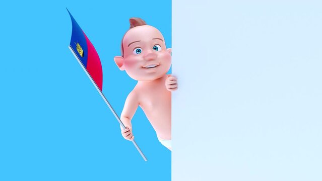 Fun 3D cartoon baby with a flag from lichtenstein (alpha channel included)