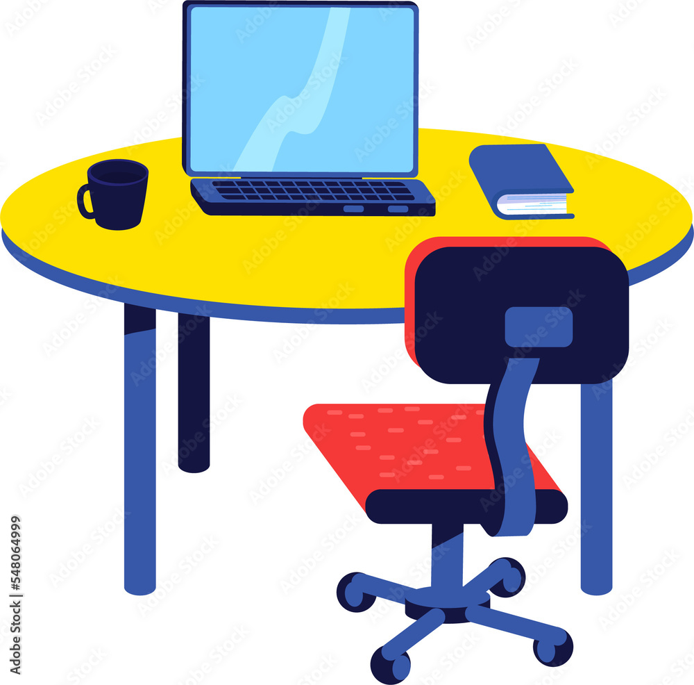 Poster creating workspace at home semi flat color raster object. remote work environment. full sized item o
