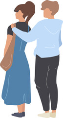 Young couple looking ahead semi flat color raster characters. Full body people on white. Man embracing girlfriend simple cartoon style illustration for web graphic design and animation