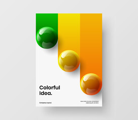 Premium annual report A4 vector design concept. Clean 3D spheres company cover template.