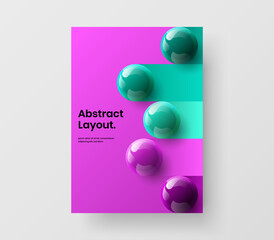 Trendy realistic spheres pamphlet illustration. Fresh presentation design vector layout.