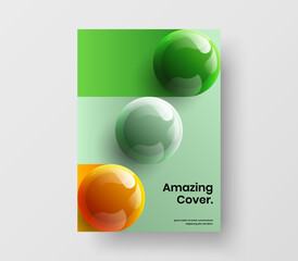 Fresh catalog cover A4 design vector concept. Modern 3D spheres brochure template.