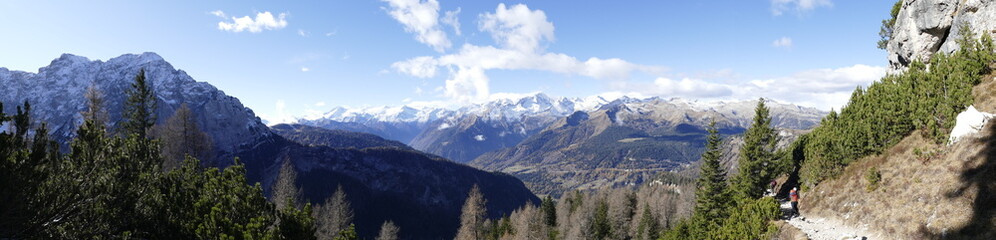 Fototapeta na wymiar hiking in dolomiti di brenta in the beginning of winter