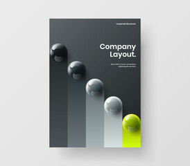 Minimalistic front page A4 vector design template. Bright 3D spheres postcard layout.